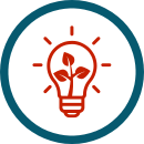 Ein Icon von einer Glühbirne mit einem Blatt innen